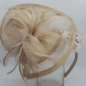 August Hats sinamay fascinator feather hat -TAN